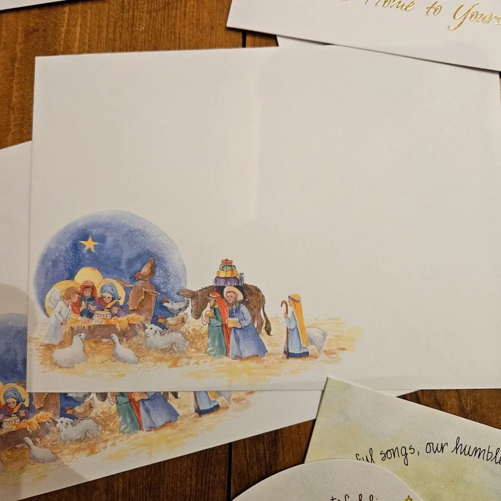 Vintage Christmas Greeting Card Lot (8) Religious Nativity Glitter w/ Envelopes